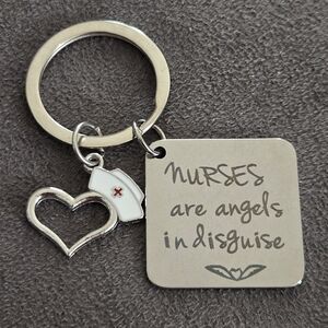 Silver Nurse Keychain with Heart Charm